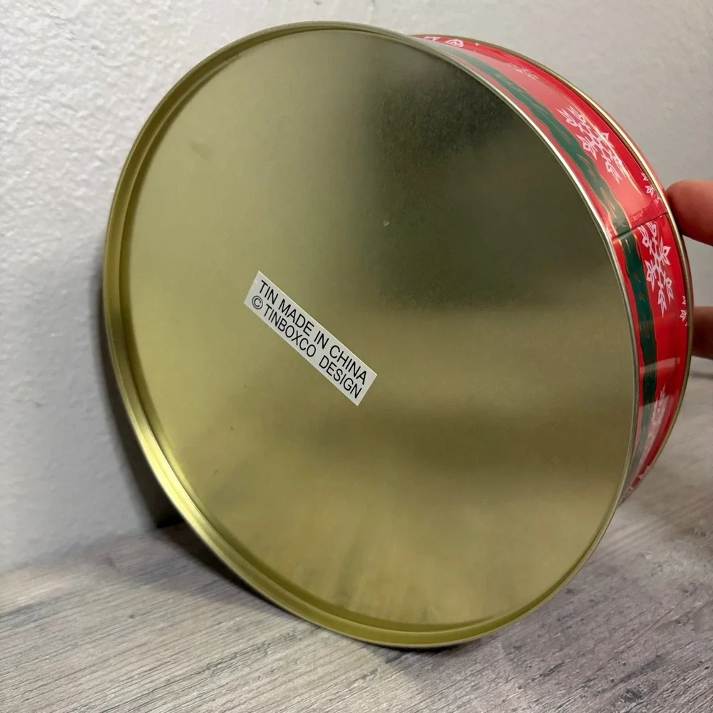 Tin Box Co Holiday Wishes Christmas Tree Cookie Tin Red Round Metal Storage 7